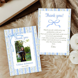 Carte De Remerciements Diplôme Floral Ruban Bleu