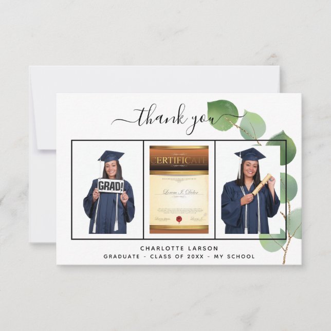 Carte De Remerciements Diplômé photo eucalyptus verdure (Devant)