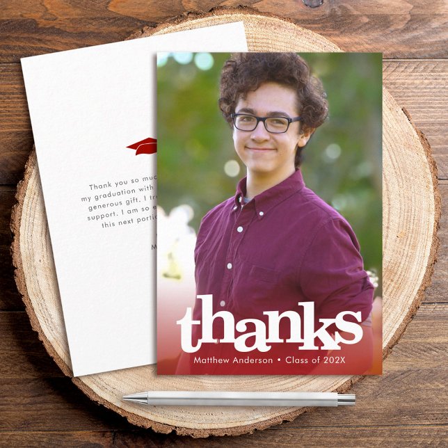 Carte De Remerciements Diplôme photo moderne rouge audacieux typographie  (Choose from 5 colors to match your school!)