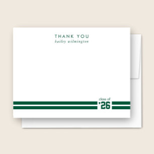 Carte De Remerciements Diplômé Rayures Sportives Vert Chasseur