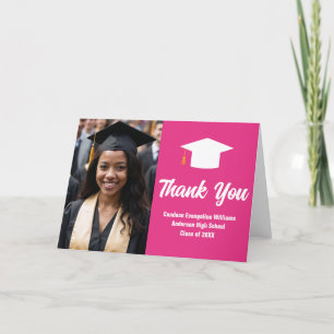 Carte De Remerciements Diplômé rose chaud Photo mignonne Plié Graduation