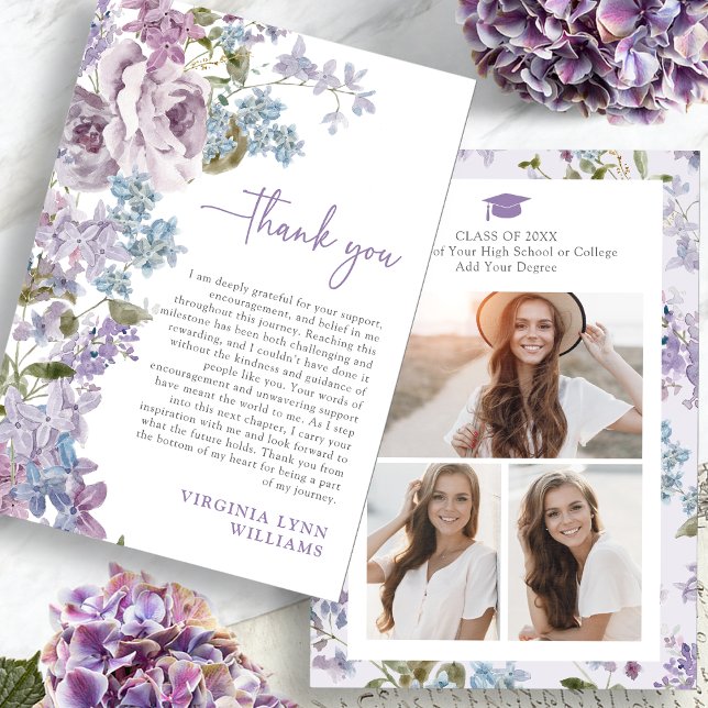 Carte De Remerciements Diplômée Fleur Sauvage (Wildflower Graduation Thank You Card Pictures on back by Painted Paperie
)