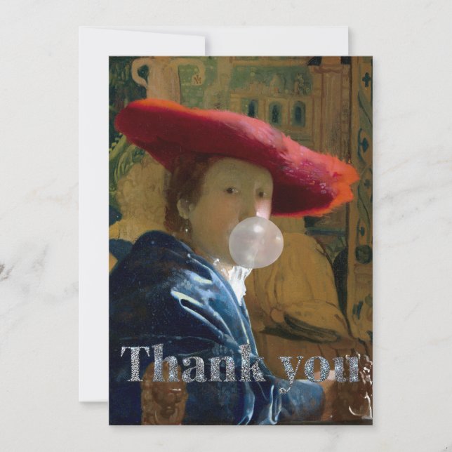 Carte De Remerciements Diva de bubble gum dans le chapeau rouge (Devant)