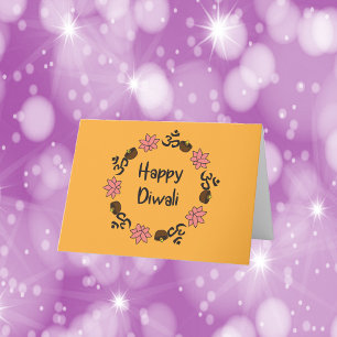 Carte De Remerciements Diwali Lotus Fleur Diya Bougie Aum Orange