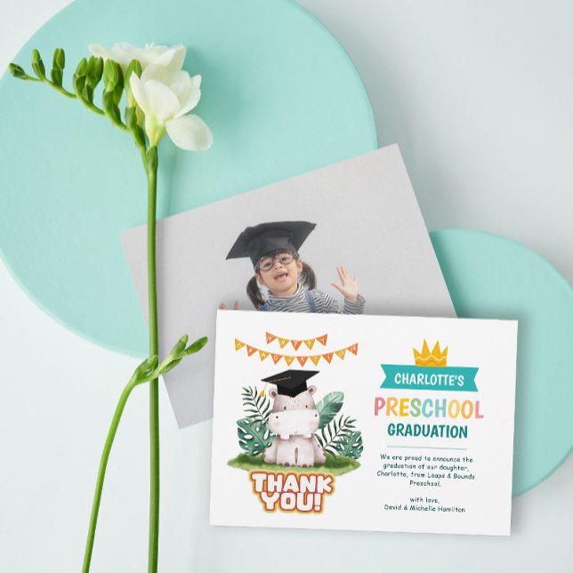 Carte de remerciements d'obtention d'un diplôme d' (Animal Preschool Photo Graduation Thank You Card)