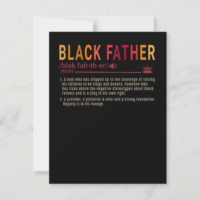 Carte De Remerciements Don Papa| Définition Papa Noir Cadeau Père Noir (Devant)