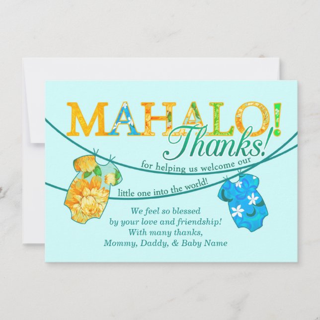 Carte de remerciements d'Onsie Luau Mahalo de (Devant)