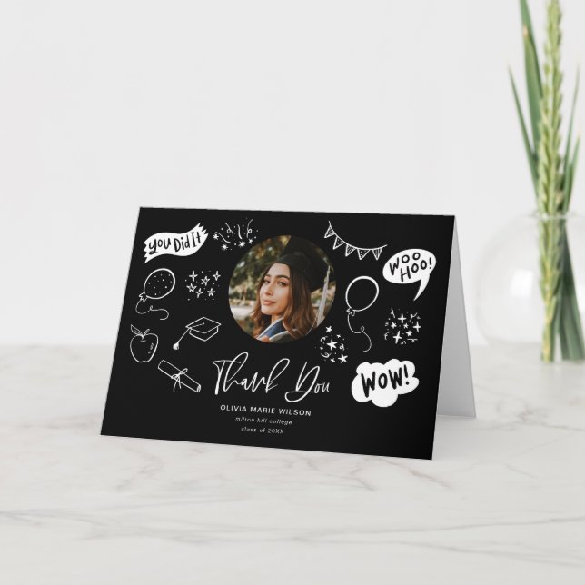 Carte De Remerciements Doodle avec photo noire (Devant)