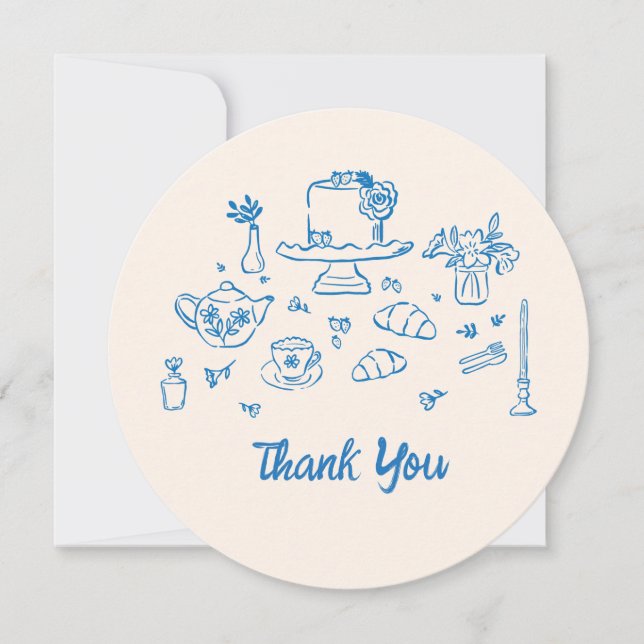 Carte De Remerciements Doodle Whimsical Main tiré Thé nuptiale Douche (Devant)