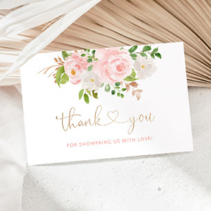 Carte de remerciements d'or floral rose