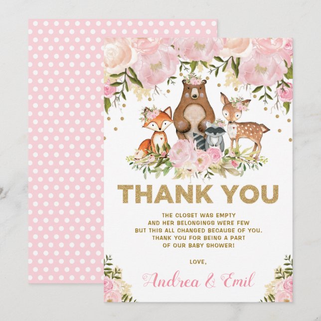 Carte de remerciements d'or rose Baby shower de Gi (Devant / Derrière)