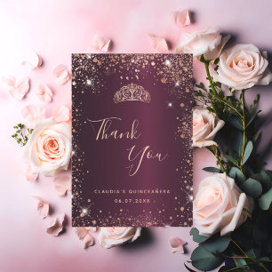 Carte de remerciements d'or rose de Quinceanera