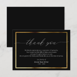 Carte de remerciements d'or Sympathie simple de sc