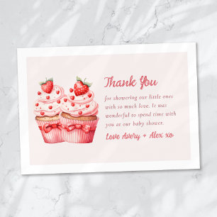 Carte De Remerciements Double le Baby shower jumeau Love Pink Cupcake