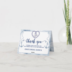 Carte De Remerciements Douce aquarelle Fête de mariage marine Ancre Bleu 
