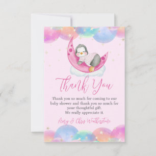 Carte De Remerciements Douce Baby Shower de bébé manchot rose