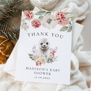 Carte De Remerciements Douce Baby Shower Hiver Phoque Arctique Aquarelle