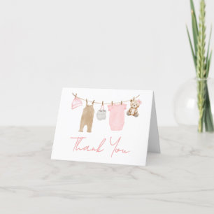 Carte De Remerciements Douce bébé fille Baby shower de ligne de linge