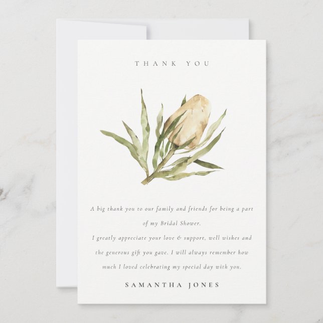 Carte De Remerciements Douce douche de mariée florale aquarelle Banksia i (Devant)