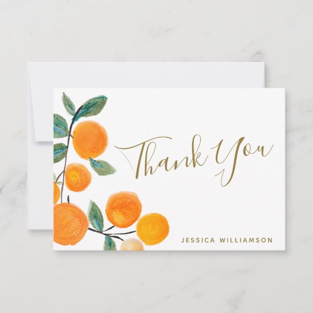 Carte De Remerciements Douce eau Oranges Rustique Mariage sur mesure (Devant)