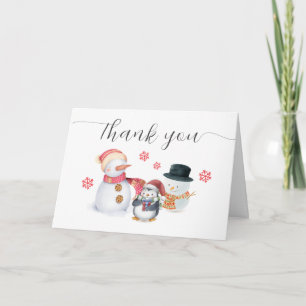 Carte De Remerciements Douce Fête de Naissance de Bonhomme de Neige Pingo