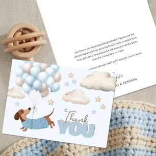 Carte De Remerciements Douce Fête de Naissance pour Garçon avec un Dacshu