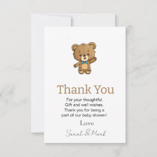 Carte De Remerciements Douce Fête Moderne Ourson Baby Shower 