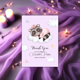 Carte De Remerciements Douce Fille Bébé Raton laveur Lilas Baby Shower