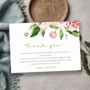 Carte De Remerciements Douce Florale de Pivoine Rose Pâle Mariage Lavis