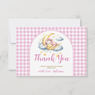Carte De Remerciements Douce Lapin Rose Fille Garçon Lune Étoile Baby Sho