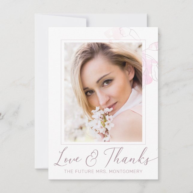 Carte De Remerciements Douce Mariée Fleurie Aquarelle Rose Élégant (Devant)