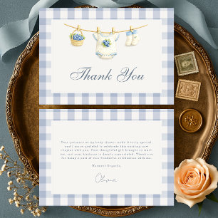 Carte De Remerciements Douce Myrtille Gingham Bleu Baby Shower