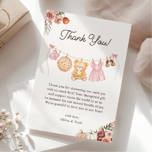 Carte De Remerciements Douce Poupée Rose Ours en Peluche Fille Baby Showe