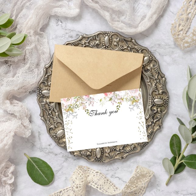 Carte De Remerciements Douce robe rose florale Shower de mariage Bridgert (Créateur téléchargé)
