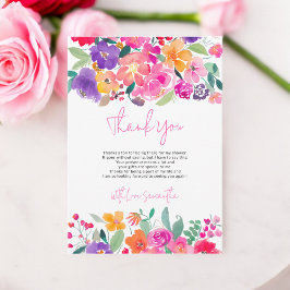 Carte De Remerciements Douce soirée de mariage en aquarelle rose vif flor