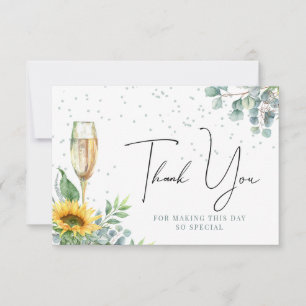 Carte De Remerciements Douche de Mariée Tournesol Aquarelle Champagne
