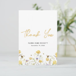 Carte De Remerciements Douche Fleur de Saisons Florale Abeille à Miel