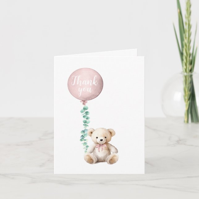 Carte de remerciements d'ours en peluche rose (Devant)