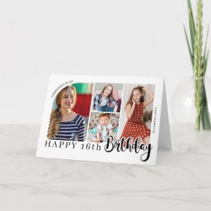 Carte De Remerciements Doux 16 Quatre Photo Anniversaire Collage Nom