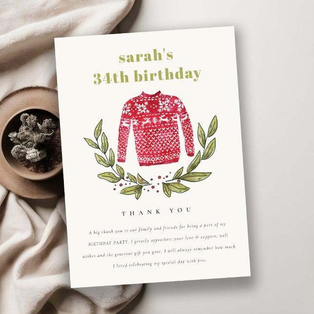 Carte De Remerciements Doux doux mignon rouge hiver n'importe quel âge An (Créateur téléchargé)