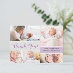 Carte De Remerciements Doux lavande pourpre Baby girl Photos personnalisé