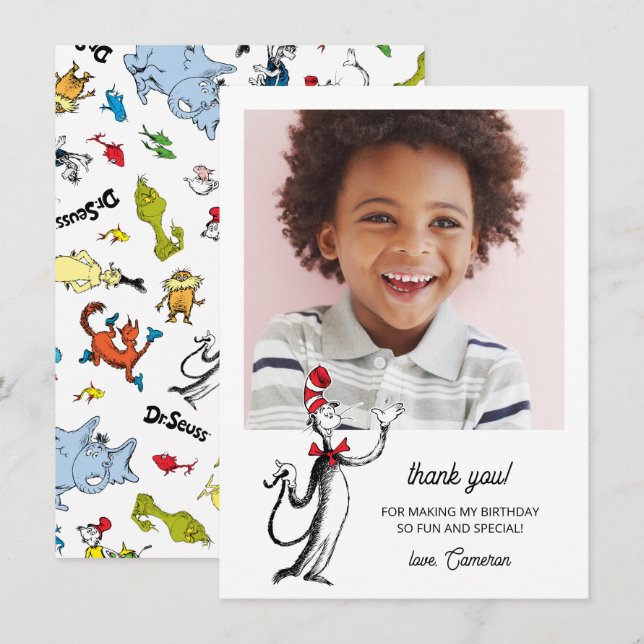 Carte De Remerciements Dr. Seuss Character Confetti | ANNIVERSAIRE DE ENF (Devant / Derrière)