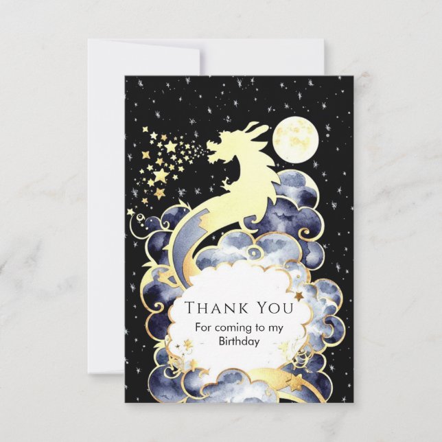 Carte De Remerciements Dragon Anniversaire à l'aquarelle majestueuse (Devant)