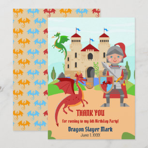 Carte De Remerciements Dragon Slayer Knight Boy fête d'anniversaire