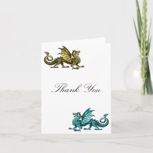 Carte de remerciements Dragon Turquoise d'or