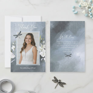 Carte De Remerciements Dragonfly Floral Sweet 16 Bleu Poussiéreux ID1310