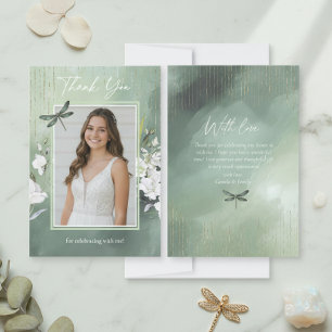Carte De Remerciements Dragonfly Floral Sweet 16 Sage Vert ID1310