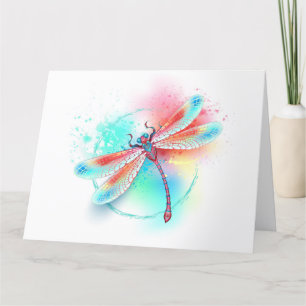Carte De Remerciements Dragonfly rouge sur l'arrière - plan aquarelle