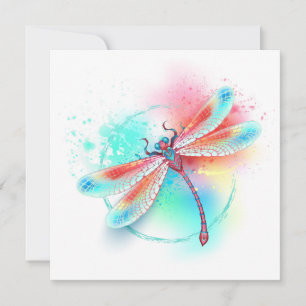 Carte De Remerciements Dragonfly rouge sur l'arrière - plan aquarelle