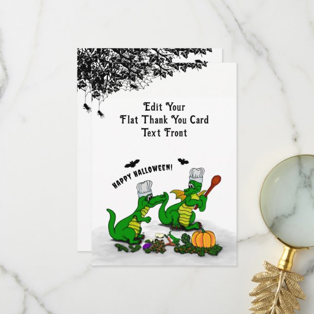 Carte De Remerciements Dragons - Joyeux Halloween ! Aujourd'hui je vais c (Devant/Arrière en situation)